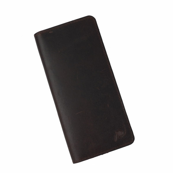 Slim Vintage Long Leather Travel Wallet For Mobile/Credit Cards-BROWN