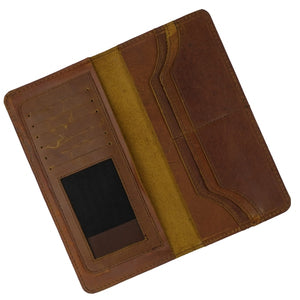 Slim Vintage Long Leather Travel Wallet For Mobile/Credit Cards WOOD BROWN