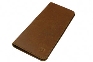 Slim Vintage Long Leather Travel Wallet For Mobile/Credit Cards WOOD BROWN