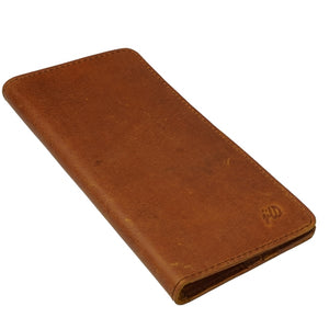 Slim Vintage Long Leather Travel Wallet For Mobile/Credit Cards WOOD BROWN