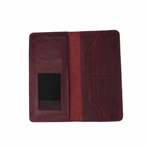 Slim Vintage Long Leather Travel Wallet For Mobile/Credit Cards CRIMSON RED