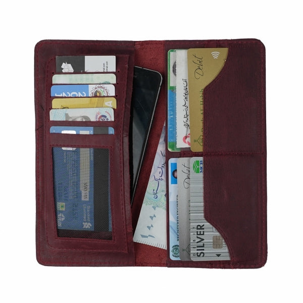 Slim Vintage Long Leather Travel Wallet For Mobile/Credit Cards CRIMSON RED