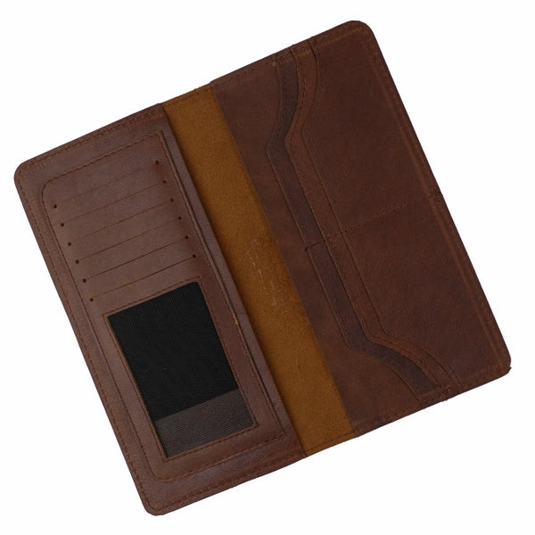 Slim Vintage Long Leather Travel Wallet For Mobile/Credit Cards DARK BROWN