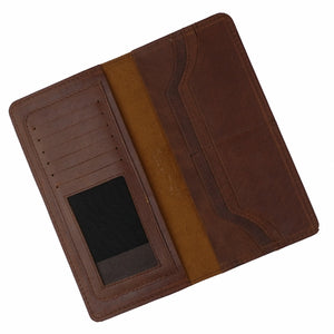 Slim Vintage Long Leather Travel Wallet For Mobile/Credit Cards DARK BROWN