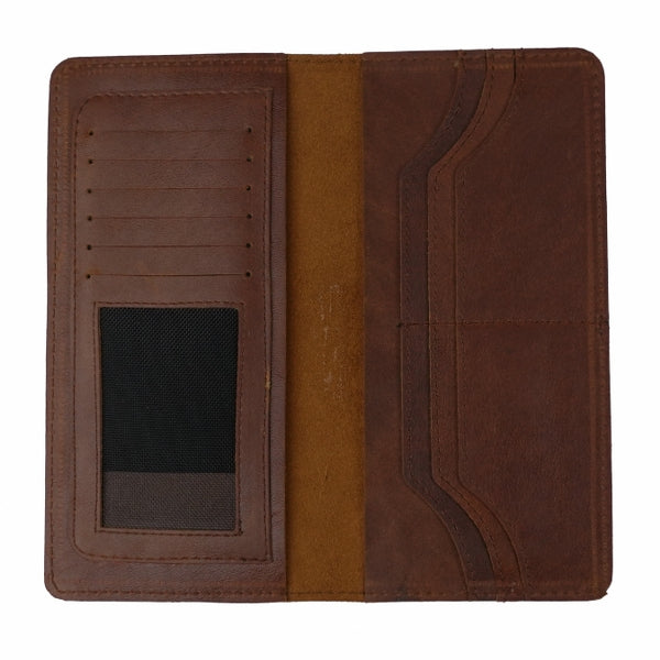 Slim Vintage Long Leather Travel Wallet For Mobile/Credit Cards DARK BROWN