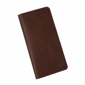 Slim Vintage Long Leather Travel Wallet For Mobile/Credit Cards DARK BROWN