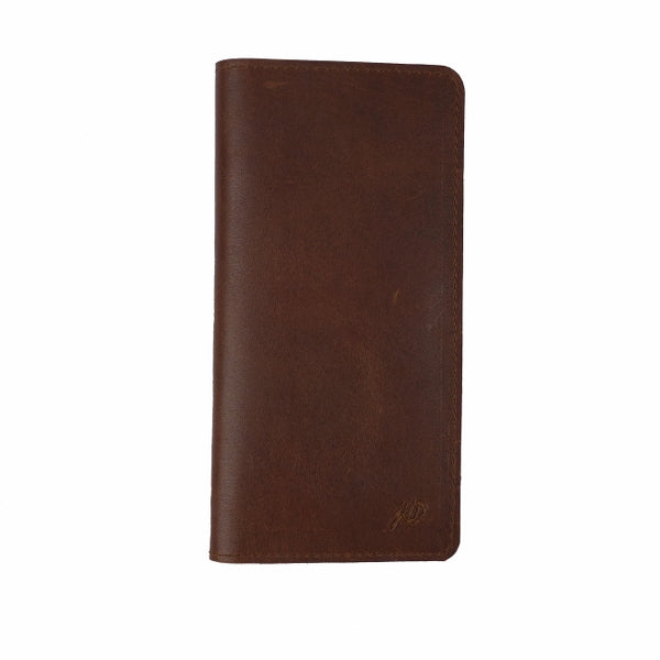 Slim Vintage Long Leather Travel Wallet For Mobile/Credit Cards DARK BROWN