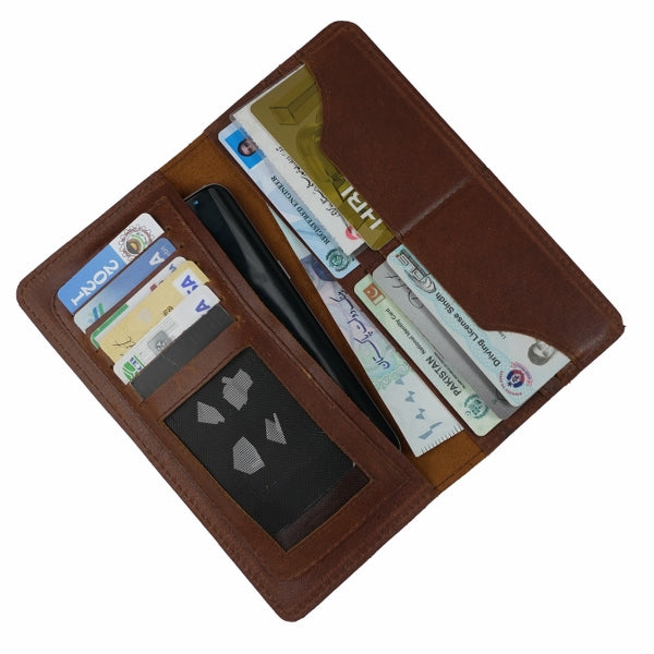 Slim Vintage Long Leather Travel Wallet For Mobile/Credit Cards DARK BROWN