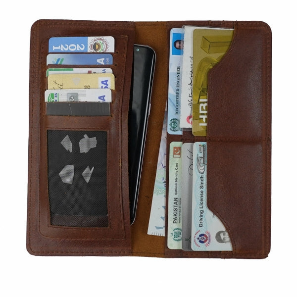 Slim Vintage Long Leather Travel Wallet For Mobile/Credit Cards DARK BROWN