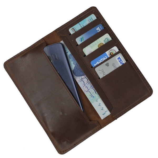 Genuine Vintage Leather Travel Mobile Long Wallet DARK BROWN