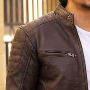 Mens Brown Lambskin Biker Style Leather Jacket