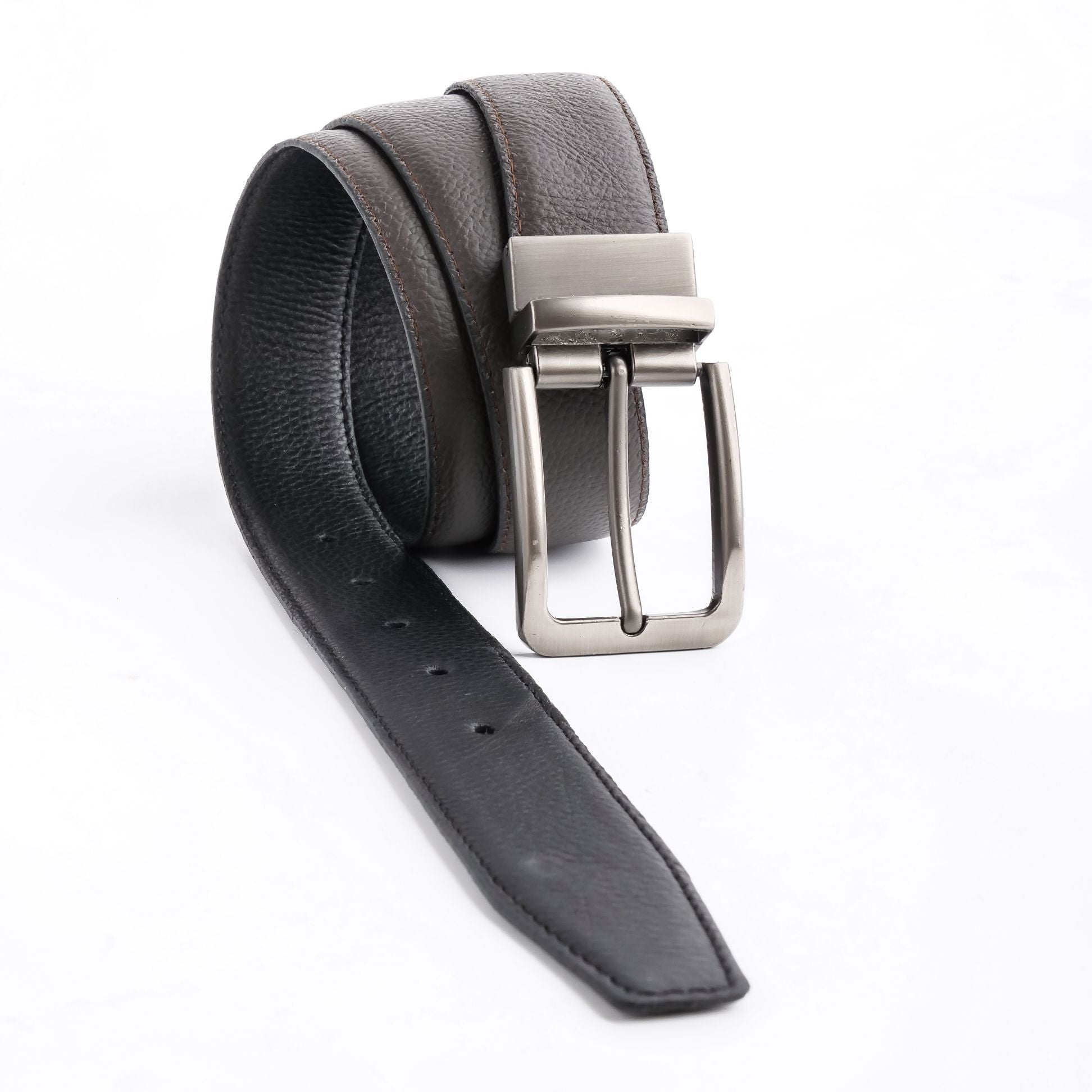 Natural Milled Double Sided Reversible Men's' Leather Belt-BLACK COFFE BROWN