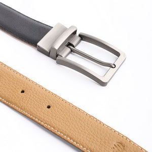 Natural Milled Double Sided Reversible Men's' Leather Belt-BLACK TAN BROWN