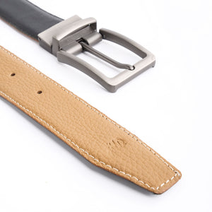 Natural Milled Double Sided Reversible Men's' Leather Belt-BLACK TAN BROWN
