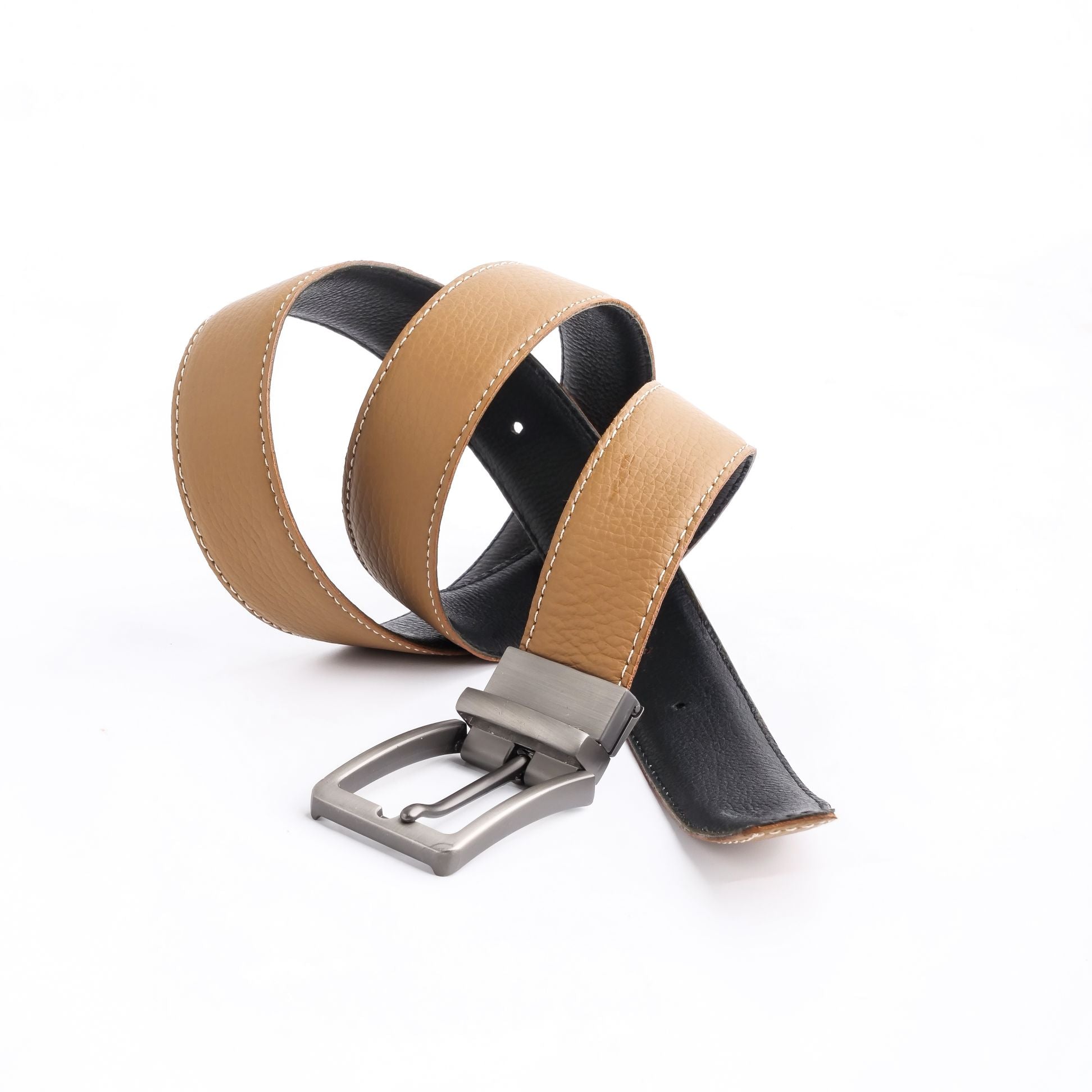 Natural Milled Double Sided Reversible Men's' Leather Belt-BLACK TAN BROWN