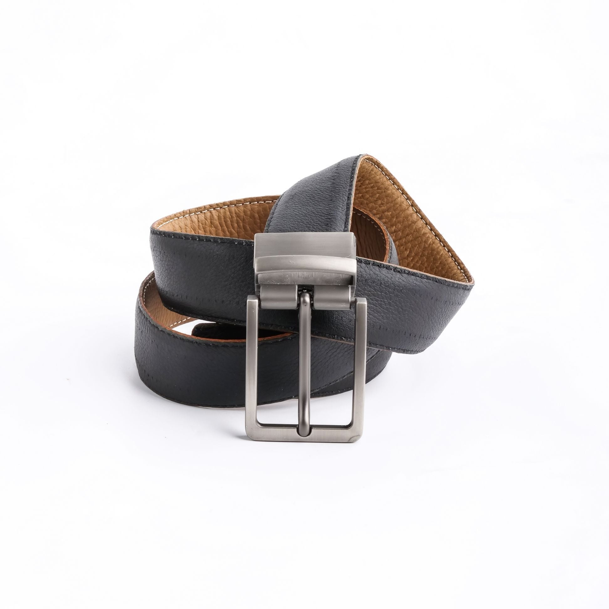 Natural Milled Double Sided Reversible Men's' Leather Belt-BLACK TAN BROWN