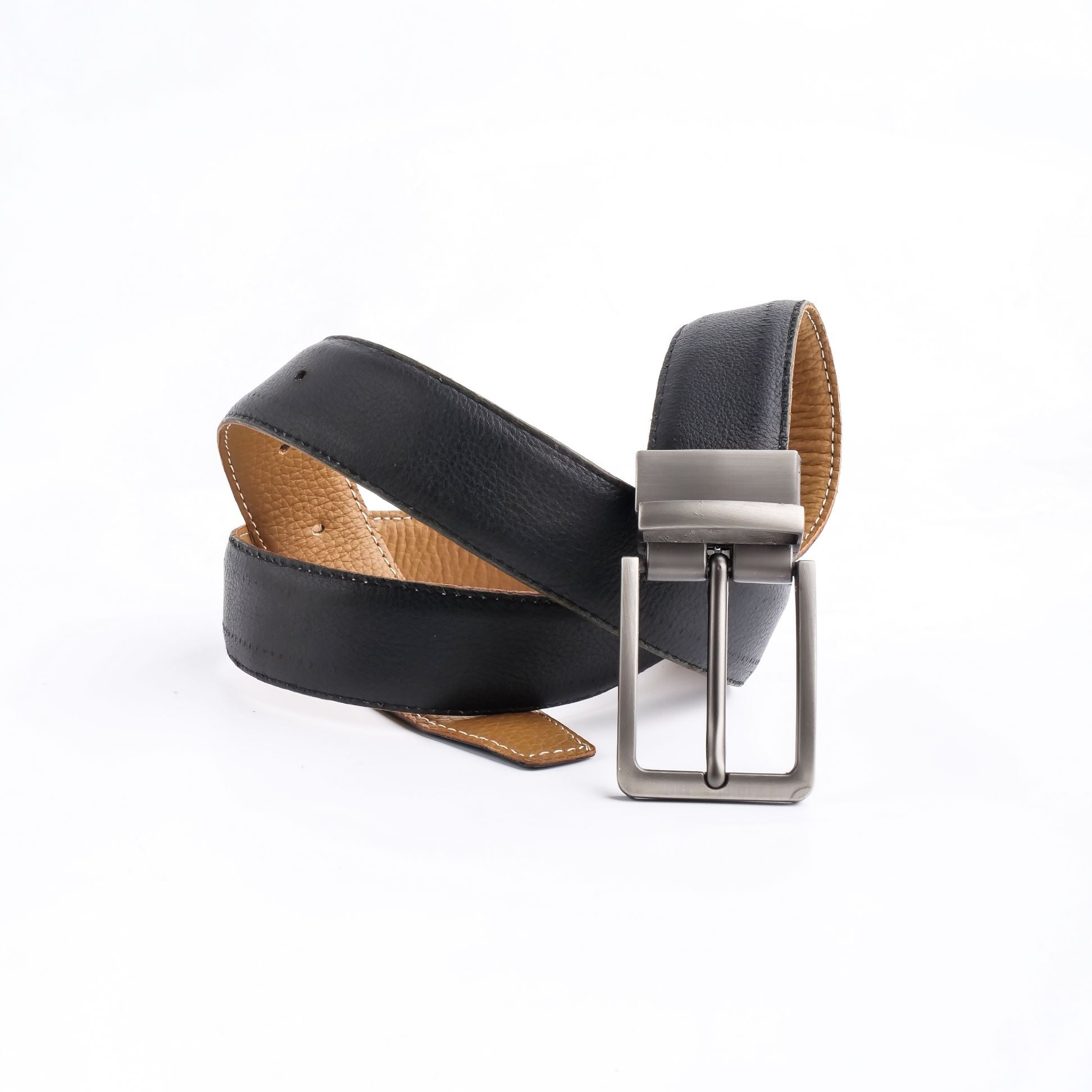 Natural Milled Double Sided Reversible Men's' Leather Belt-BLACK TAN BROWN