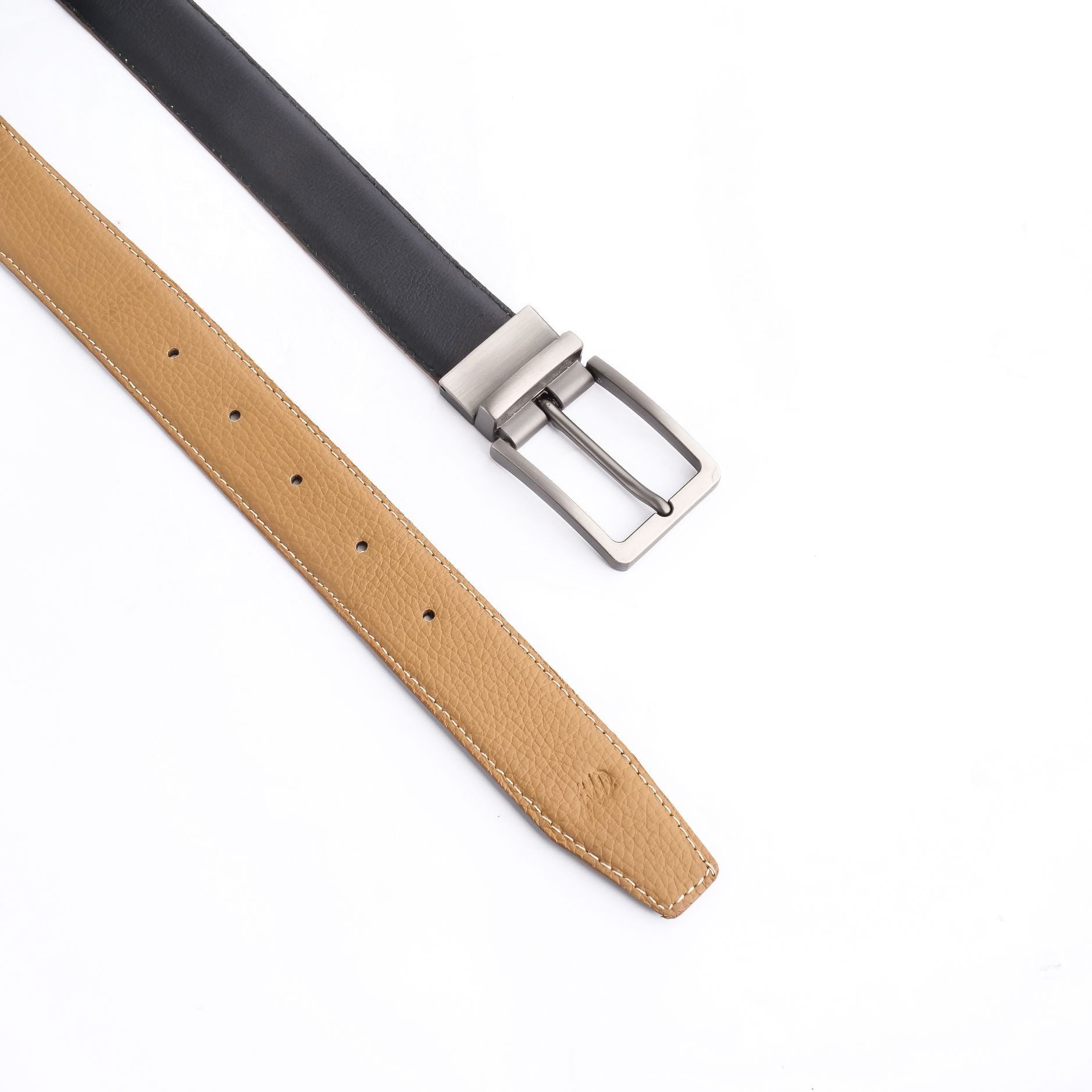 Natural Milled Double Sided Reversible Men's' Leather Belt-BLACK TAN BROWN