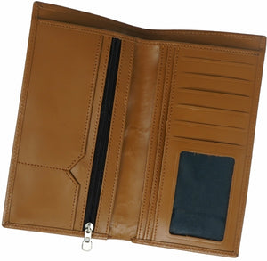 Multi Purpose Leather Long Wallet-TAN BROWN