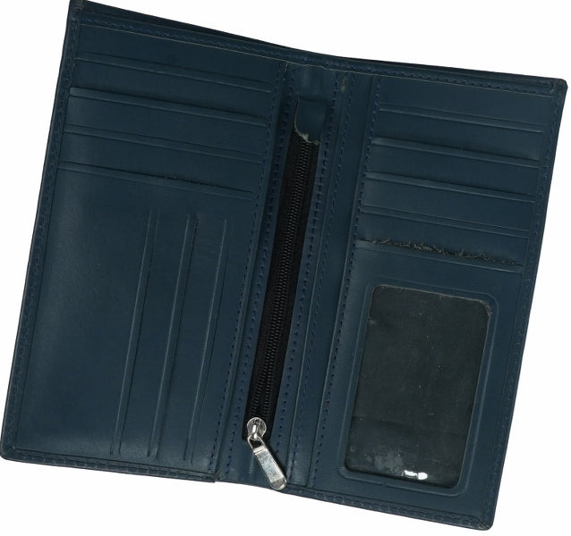 JILD-18 Pockets Leather Long Wallet-BLUE