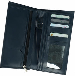 Multi Purpose Leather Long Wallet-BLUE