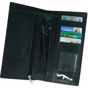 Multi Purpose Leather Long Wallet-BLACK