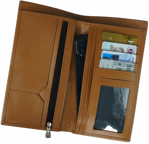 Multi Purpose Leather Long Wallet-TAN BROWN