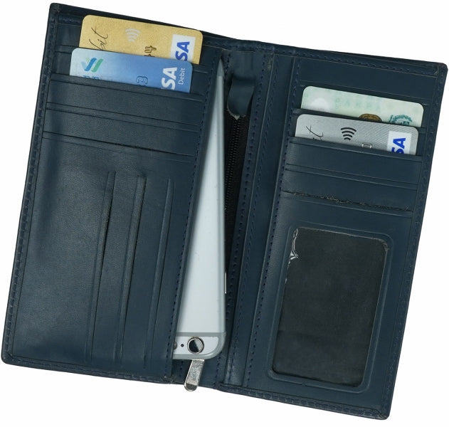 JILD-18 Pockets Leather Long Wallet-BLUE