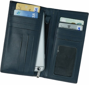 JILD-18 Pockets Leather Long Wallet-BLUE