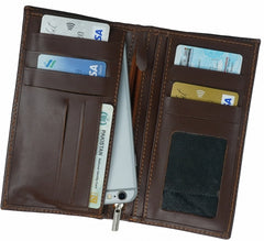 JILD-18 Pockets Leather Long Wallet-DARK BROWN