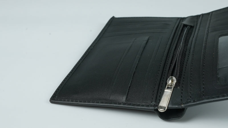JILD-18 Pockets Leather Long Wallet-BLACK