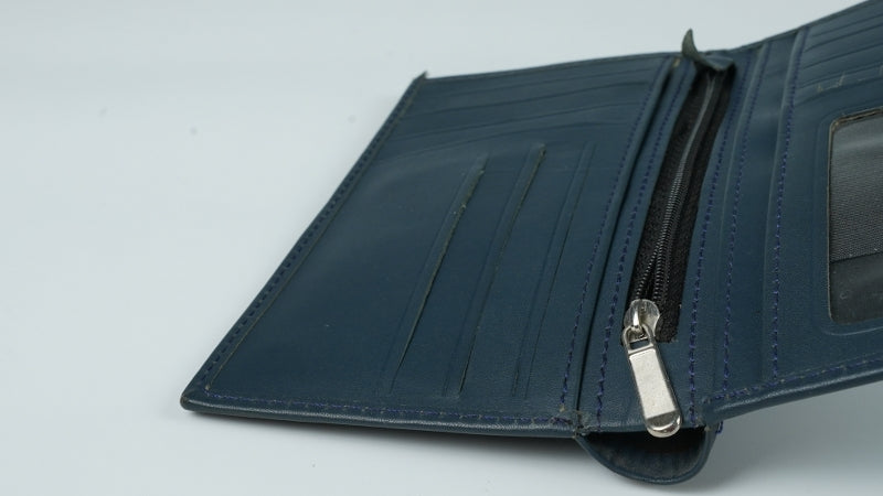JILD-18 Pockets Leather Long Wallet-BLUE