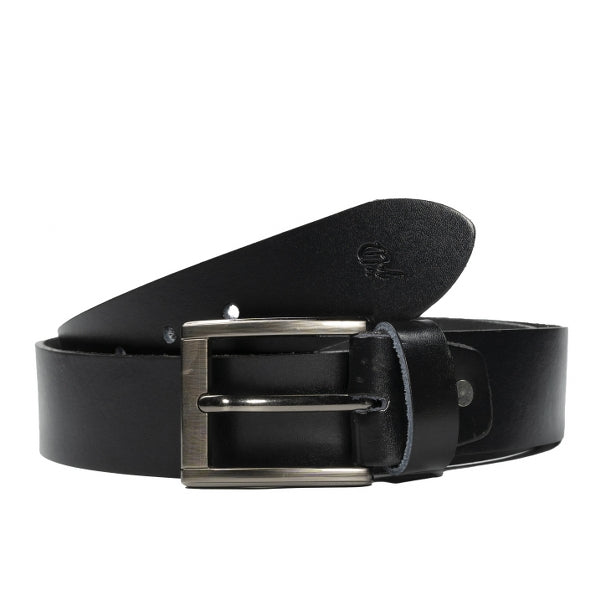 Mens Jet Black Minimal Laminated Leather Belt