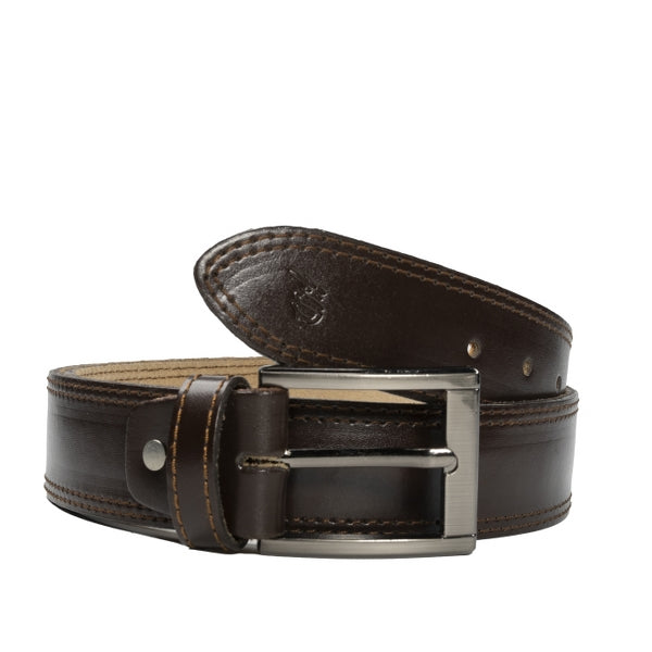 Mens Double Stitch Laminated Leather Belt-Brown