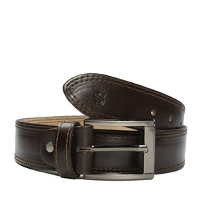 Mens Double Stitch Laminated Leather Belt-Brown