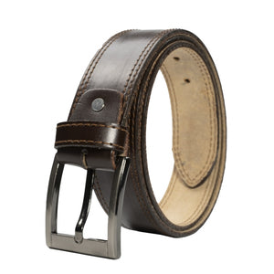 Mens Double Stitch Laminated Leather Belt-Brown