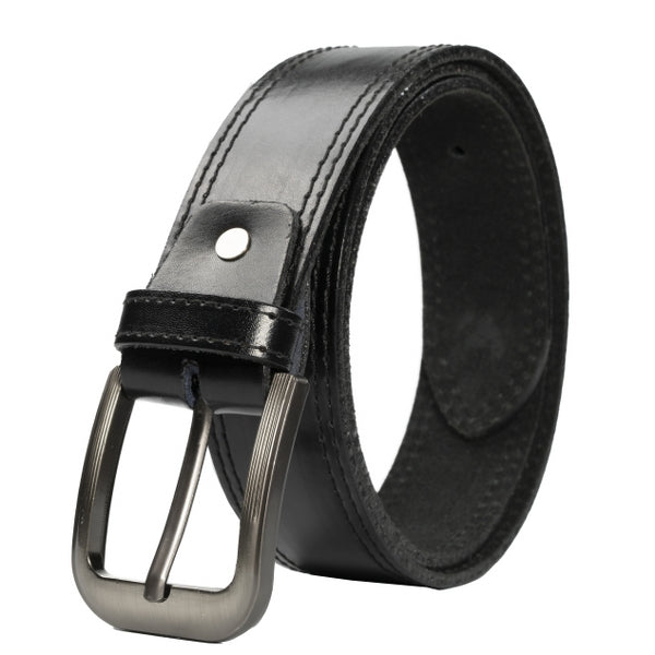 Mens Double Stitch Laminated Leather Belt-Black