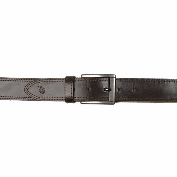 Mens Double Stitch Laminated Leather Belt-Brown