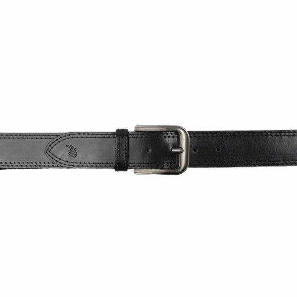 Mens Double Stitch Laminated Leather Belt-Black