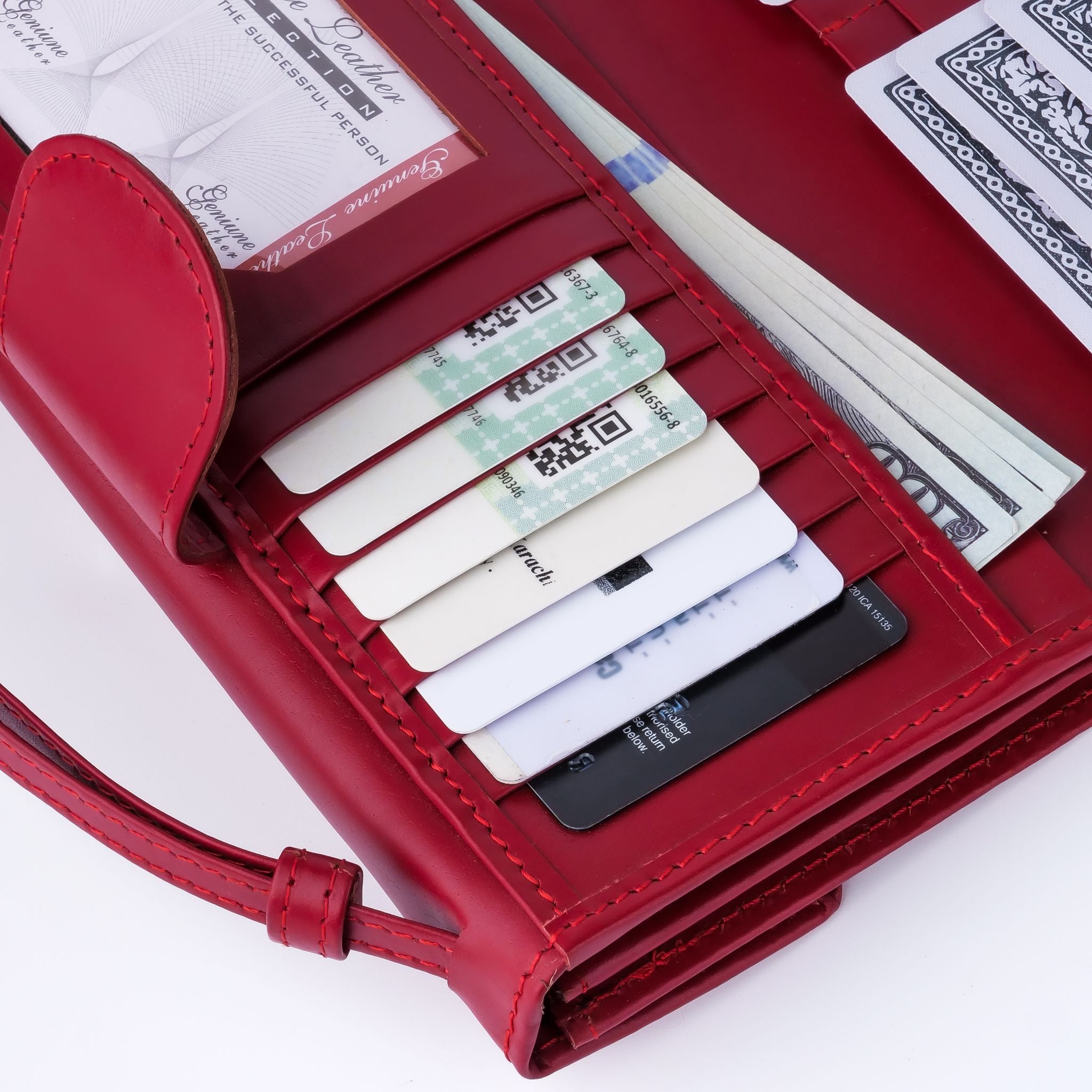 Nova-Womens Handle Leather Clutch Wallet-Red