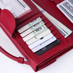 Nova-Womens Handle Leather Clutch Wallet-Red