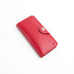 Load image into Gallery viewer, Tri-Fold Pure Leather Long Wallet With Button Closure-RED

