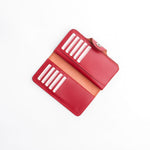 Load image into Gallery viewer, Tri-Fold Pure Leather Long Wallet With Button Closure-RED

