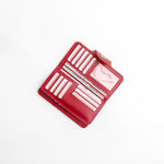 Load image into Gallery viewer, Tri-Fold Pure Leather Long Wallet With Button Closure-RED
