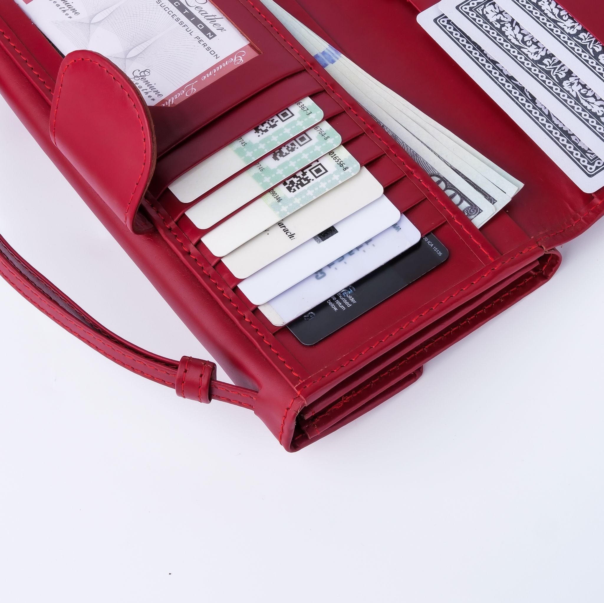Nova-Womens Handle Leather Clutch Wallet-Red