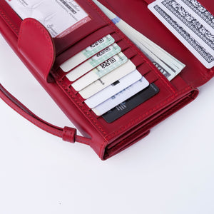 Nova-Womens Handle Leather Clutch Wallet-Red