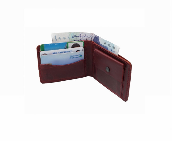 Mens Genuine Vintage Leather Wallet-CRIMSON RED