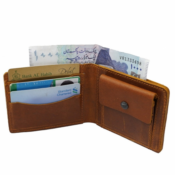 Mens Genuine Vintage Leather Wallet-WOOD BROWN