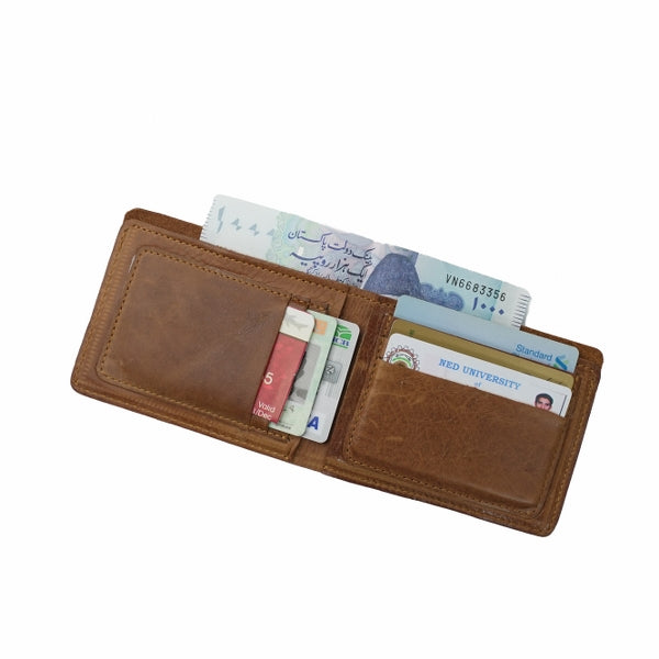 Mens Genuine Vintage Leather Wallet-WOOD BROWN S3