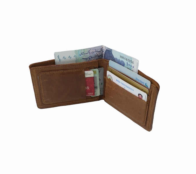 Mens Genuine Vintage Leather Wallet-WOOD BROWN S3